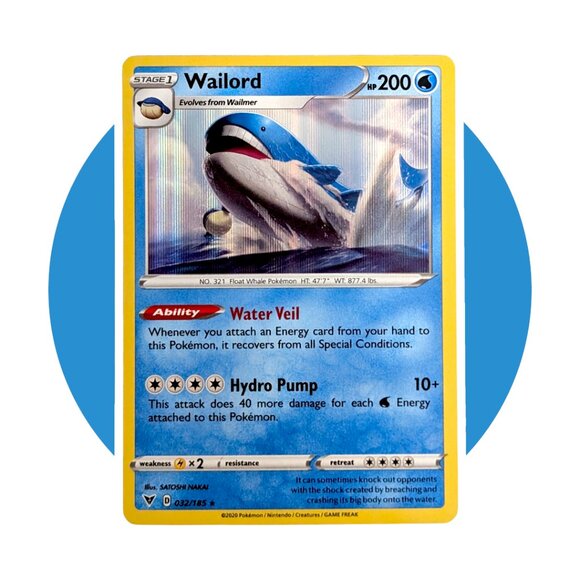 Set Carte Pokemon Wailord 32/185 - Vivid Voltage + 2 Wailmer, Evoluzione Rara